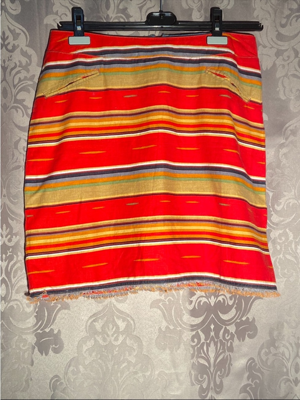 Vibrant Red Striped Pencil Skirt
